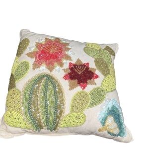 Vintage pier 1 beaded throw decorative pillow cactus succulent 12” ornate